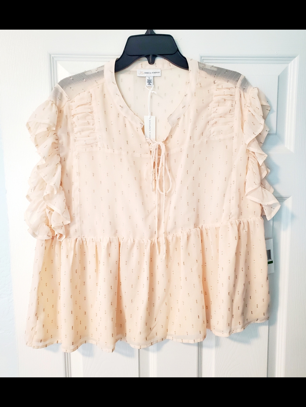 Ruffle Sleeve Tie-Neck Jessica Simpson Blouse